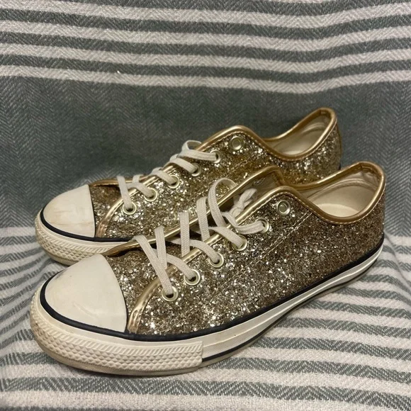 Converse Shoes Converse Gold Glitter Low Top Sneakers Size